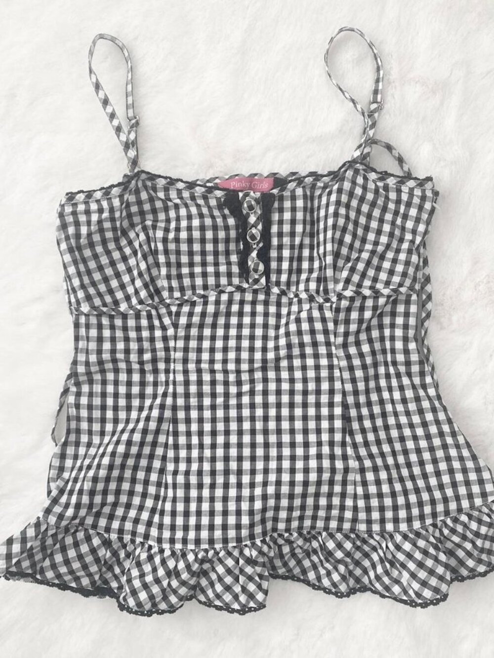 Pinky Girls Japanese black and white gingham tank ♡ ⁺ 𓈒